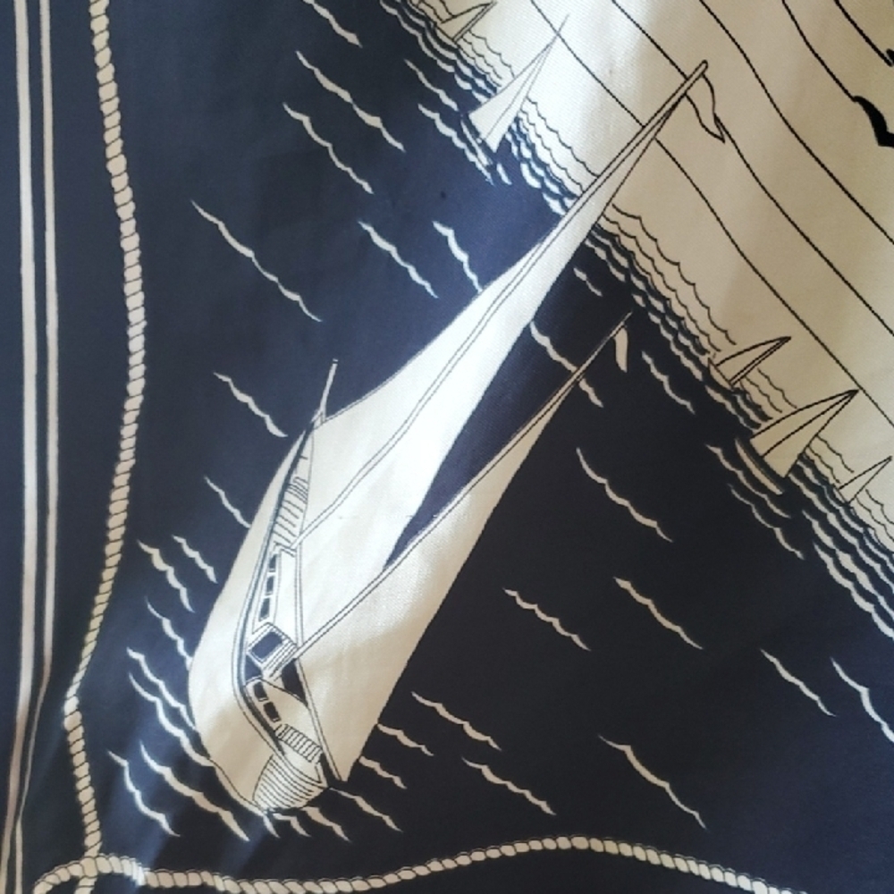 PATRICIA PARIS Nautical Navy and White Scarf  27 Square - Picture 6 of 9